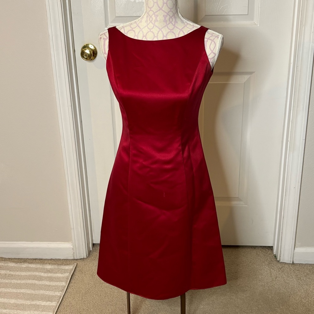 David's Bridal Classic Satin Red Midi Dress Sz 2